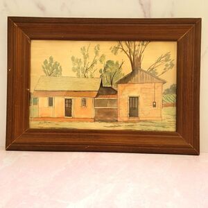 Vintage minimalist farmhouse country watercolor artwork New Mexico Ranch house